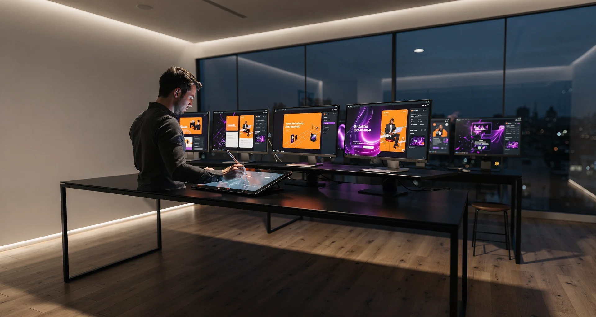 Designer collaborating on web interface wireframes on a desktop screen
